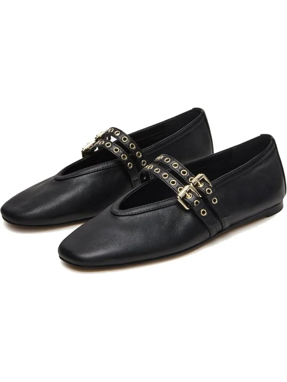 Women's Black Rubber Square Toe Mary Jane Flats Buckle Comfortable Ballet Shoes